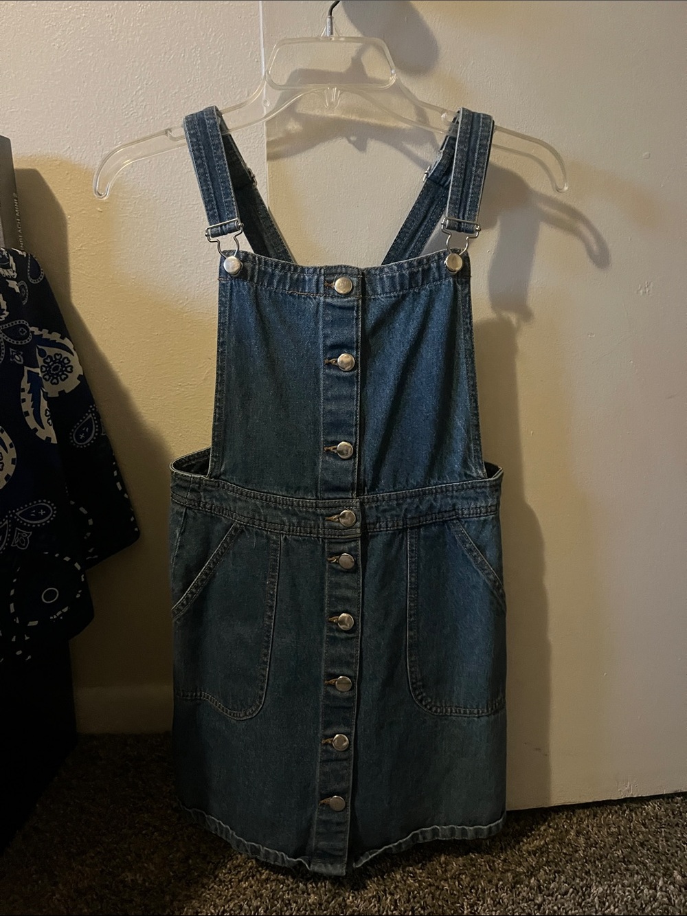 Divided Blue Denim Button-Front Mini Overall Dress